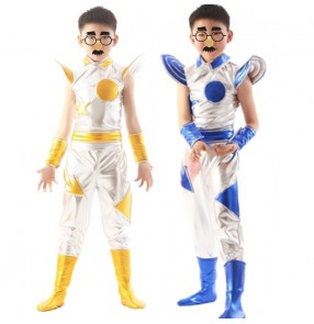 Silver royal blue yellow silver patchwork boys kids children school performance astronaut space cos play jazz ds costumes outfits dance wear 